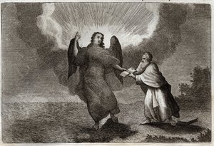 Royaumont Raamattu, Uusi testamentti: Pyhän Johanneksen näky. Näky enkelistä avoimen kirjan kanssa antaa Pyhän Johanneksen niellä hänet. Kuvitus vuodelta 1811. tekijältä Unknown artist