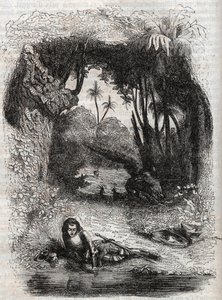 Ruggiero Alcinan saarella, - 1851 kaiverrus Ludovico Arioston runosta Orlando furioso (1516), - Tressanin kreivin italiasta kääntämä painos, kustantaja Gustave Harvard 1851 tekijältä Unknown artist