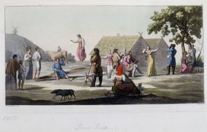 Venäläinen tanssi ja leikki. "" Vanha ja moderni puku" 1819-1820, Ferrario. tekijältä Unknown artist