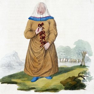 Ostiak-heimon venäläinen nainen perinteisessä asussa (hanti tai khante: paleosiberialaiset metsästäjät, perustettu Ob-laakson keskialueen metsäalueelle). tekijältä Unknown artist
