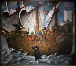 Saint Francois Xavier (1506-1552), ihmeteos Japanissa noin 1549 - Anonyymi maalaus, öljy kankaalle, 1600-luvun puoliväli (Nimetön maalaus 1600-luvun puolivälistä, jossa näkyy ihme, jonka St Francisco Xavin olisi pitänyt tehdä tekijältä Unknown artist
