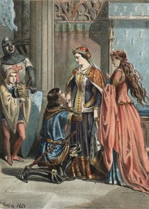 Saint Louis (1214-1270), Ranskan kuningas, ja hänen äitinsä Blanche de Castille (1188-1252). kaiverrus vuodelta 1881 Juan Justo Huguetin teokseen The Cult of Beauty, toimittaja Molinas Hermanos tekijältä Unknown artist