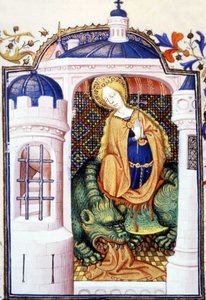 Pyhä Martta ja hirviö Tarasque. 1500-luvun käsikirjoitus. tekijältä Unknown artist