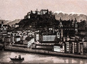 Salzkammergutin alue, Itävalta: Salzburg Kapuzinergartenista. kirjassa "" Maailma havainnollistaa 168 näkymää"" Päiväämätön (1800-luvun loppu) tekijältä Unknown artist