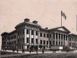 San Francisco, USA: näkymä Yhdysvaltain haaraliikkeen rahapajalle. kirjassa "" Maailma havainnollistaa 168 näkymää"" Päiväämätön (1800-luvun loppu) tekijältä Unknown artist