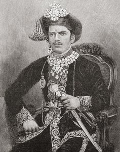 Sayajirao Gaekwad III, 17-vuotias, Barodan osavaltion maharadza, Intia (kaiverrus). tekijältä Unknown artist