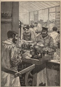 Meripaljetti: meripalettiputkien valmistus. Kaiverrus vuodelta 1885 kirjassa "Les arts et metiers illustres", kirjoittanut Adolphe BITARD. tekijältä Unknown artist