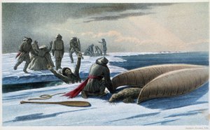 Hylkeenmetsästys: "" Hylkeenmetsästys lahdella"" - teoksessa "" Labradorin niemimaan tutkimus"", kirjoittaja Hind, Lontoo tekijältä Unknown artist