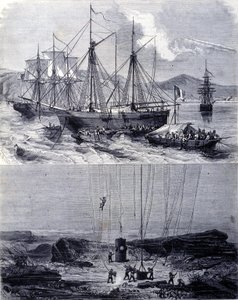 Etsi espanjalaisten galleonien hylkyjä Vigon lahdella vuonna 1702. 1800-luku tekijältä Unknown artist