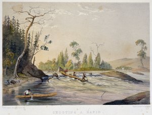 Uudisasukkaat kalastamassa koskella - William Hickmanin "" Luonnokset nipisaguitista, New Brunswickin joesta Amerikassa"" Halifax tekijältä Unknown artist