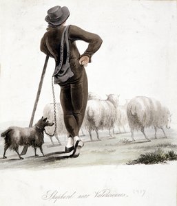 Shepherd lähellä Valenciennes - akvarelli tekijältä Unknown artist