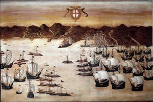 Laivat Genesin satamassa (1500-luvun maalaus) tekijältä Unknown artist