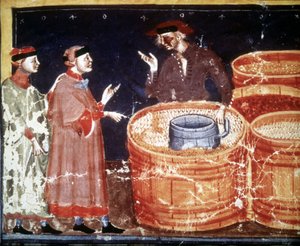Käsityöläisten myymälä 1300-luvun pienoiskäsikirjoituksesta. tekijältä Unknown artist