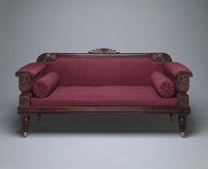 Sohva, n. 1821-35 (ruusupuu & mänty villaverhoilulla) tekijältä Unknown artist