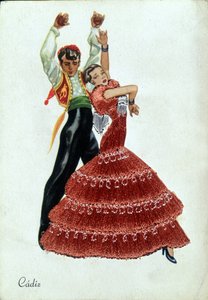 Espanjalaiset flamencotanssijat perinteisissä vaatteissa. tekijältä Unknown artist