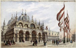 Pyhän Markuksen basilika - "" Albumissa Venetsian tärkeimmistä näkymistä", ill. kirjoittanut Marco Moro, toim. Gio Brizeghel, v.1840 tekijältä Unknown artist
