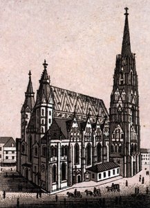 Pyhän Tapanin katedraali (St. Stephen tai Stephansdom tai St. Stephane tai St. Stephan Kirche) Wienissä Itävallassa (Wien) teoksessa "Maailma havainnollistaa 168 näkymää" Päiväämätön (1800-luvun loppu) tekijältä Unknown artist