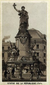 Tasavallan patsas, Place de la Republique Pariisissa. 1800-luvun lopun kromolitografia. tekijältä Unknown artist
