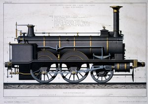 Mulhouse Railwayn höyryveturi - piirustus pesussa tekijältä Unknown artist