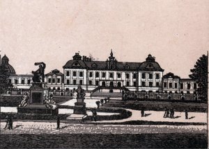 Tukholma, Ruotsi: näkymä Drottningholmin linnalle (Castle Drottningholms). kirjassa "" Maailma havainnollistaa 168 näkymää"" Päiväämätön (1800-luvun loppu) tekijältä Unknown artist