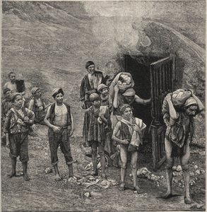 Rikin louhinta (Zolfara) Sisiliassa, piirustus tekijältä Unknown artist