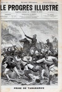 Antananarivon valtaaminen - Ranskan armeija hyökkäsi Antananarivoon 1895 - Conquete de Madagascar. - Ranskan retkikunta valtasi Tananariven 30. syyskuuta 1895 - kaiverrus "" Le Progres illustrious" -kirjaan, de 1895 tekijältä Unknown artist