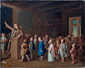 Opetus maakoulussa, Anonymous. Öljy kankaalle, 1800-luvun ensimmäinen puolisko, Valtion uskonnonhistoriallinen museo, Pietari tekijältä Unknown artist