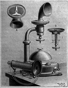 Puhelintekniikka Ruotsissa: Ericsson Companyn puhelimen malli. Kaiverrus "" La Nature: revue des sciences et de leurs applications aux arts et a l