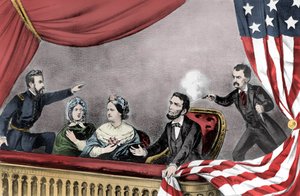 John Wilkes Boothin Abraham Lincolnin salamurha Fordin teatterissa Washington DC:ssä 14. huhtikuuta 1865 - Presidentti Abraham Lincolnin (1809-1865) salamurha 14. huhtikuuta tekijältä Unknown artist