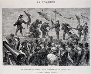 Kommuuni: Vapaamuurarit istuttavat lippujaan Porte Maillotin linnoituksiin (1871) - kaiverrus tekijältä Unknown artist