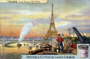 Eiffel-torni nähtynä Seinen varrelta Pariisissa illalla. tekijältä Unknown artist