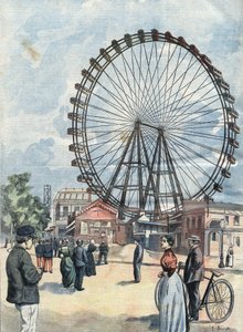 Vuoden 1900 maailmannäyttelyn maailmanpyörä Pariisissa. tekijältä Unknown Artist
