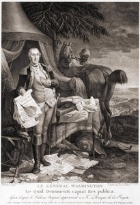 Kenraali Washington (1732 - 1799), kaiverrettu Marquis de la Fayettelle kuuluvan alkuperäisen maalauksen mukaan. tekijältä Unknown artist