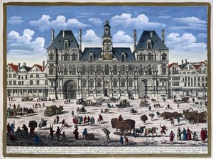 Hôtel de Ville de Paris ja sen aukio 1500-luvulla - kaiverrus tekijältä Unknown artist