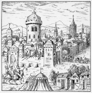 Hugenotit Amboisessa, jossa oli kuningas Francois II (Amboisen konjuraatio) - "" Kokoelmassa 39 hahmoa, jotka edustavat Ranskan onnettomuuksia vuosina 1562-1586""; Louis Perrinin peruskirja tekijältä Unknown artist