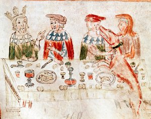 Frangien kuningas Pepin III Lyhyt (714-768) ja hänen poikansa Kaarle Suuri pienoiskoossa 1100-luvun käsikirjoituksesta. Venetsia. Biblioteca nazionale marciana. tekijältä Unknown artist