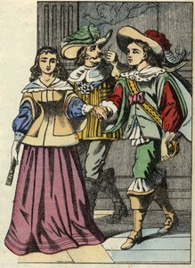 Carabasin markiisi, prinsessa ja kuningas linnassa. Kuvitus Charles Perraultin tarinasta "Kissapullo". tekijältä Unknown artist