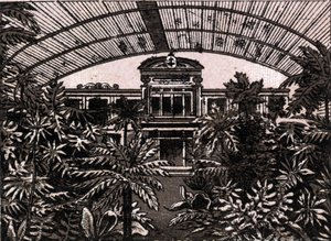 Palmupuutarha Frankfurtissa, Saksassa (Frankfurt, Saksa) teoksessa "Maailma havainnollistaa 168 näkymää" päivätty (1800-luvun loppu) tekijältä Unknown artist