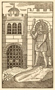 John Bunyanin (1628-1688) pyhiinvaeltajat, Christian ja Hopeful, nukahtavat, ja jättiläisen vangitsevat pyhiinvaeltajien lihaa. tekijältä Unknown