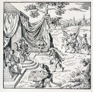 Condén prinssi sai Charles IX:ltä (1550-1574) muokkauksen, jolla hän salli kalvinistien harjoittaa uskontoaan valtakunnassa (St Germainin rauha allekirjoitettiin 8.8.1570) - kokoelmassa 39 hahmoa, jotka edustavat Ranskan onnettomuudet edestakaisin tekijältä Unknown artist