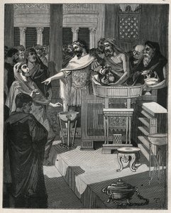 Rooman keisari Caligula (12-41) brocanterissa Rooman Galliassa. Kaiverrus vuodelta 1885 kirjassa "Les arts et metiers illustres", kirjoittanut Adolphe BITARD. tekijältä Unknown artist