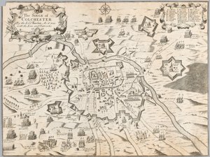 Lord Fairfaxin Colchesterin piiritys, sellaisena kuin se oli linjan ja rakennusten kanssa 1648 (kaiverrus) tekijältä Unknown artist