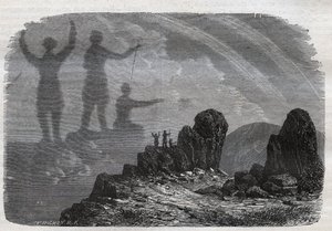 Brockenin haamu Harz-vuorilla - Brocken-spektri tai Brocken-spektri - kaiverrus vuodelta 1877 tekijältä Unknown artist