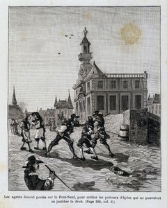 Agentit sijoitettiin Pont Neufiin pysäyttämään ne, jotka eivät pystyneet perustelemaan oikeuttaan. tekijältä Unknown artist