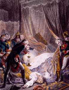 Paavali I Petrovitšin (1754-1801), Venäjän tsaarin salamurha hänen huoneessaan Pyhän Mikaelin palatsissa sen jälkeen, kun hänet oli pakotettu allekirjoittamaan kruununsa. Kaiverrus noin 1801. Yksityinen kokoelma tekijältä Unknown artist