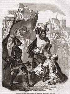 Burgundin herttuan (Jean sans Peur) salamurha Montereaun sillalla - Anquetil, Pariisin historiassa "Histoire de France" tekijältä Unknown artist