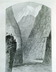 Silta Apurimac-joen yli, kaiverrus. Peru tekijältä Unknown artist