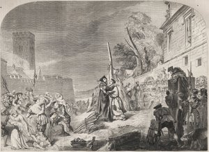 Piispojen Nicholas Ridleyn ja Hugh Latimerin polttaminen roviolla lähellä Balliol Collegen portteja, Oxford, Englanti tekijältä Unknown artist