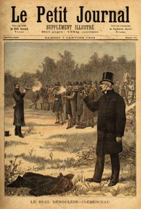 Kaksintaistelu pistoolilla (kielletty Ranskassa vuodesta 1626) varajäsenten Paul Derouleden (1846-1914) ja Georges Clemenceaun (1841-1929) välillä, ei haittaa. Kaiverrus "" Le petit Journal" -lehdessä 7/01/1893. Selvan kokoelma. tekijältä Unknown artist
