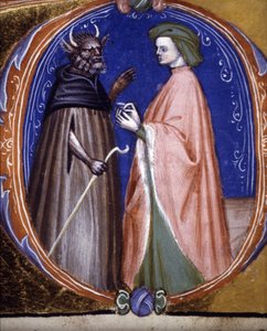 Demonin kohtaaminen. 1300-luvun käsikirjoitus. Biblioteca comunale di Rimini tekijältä Unknown artist
